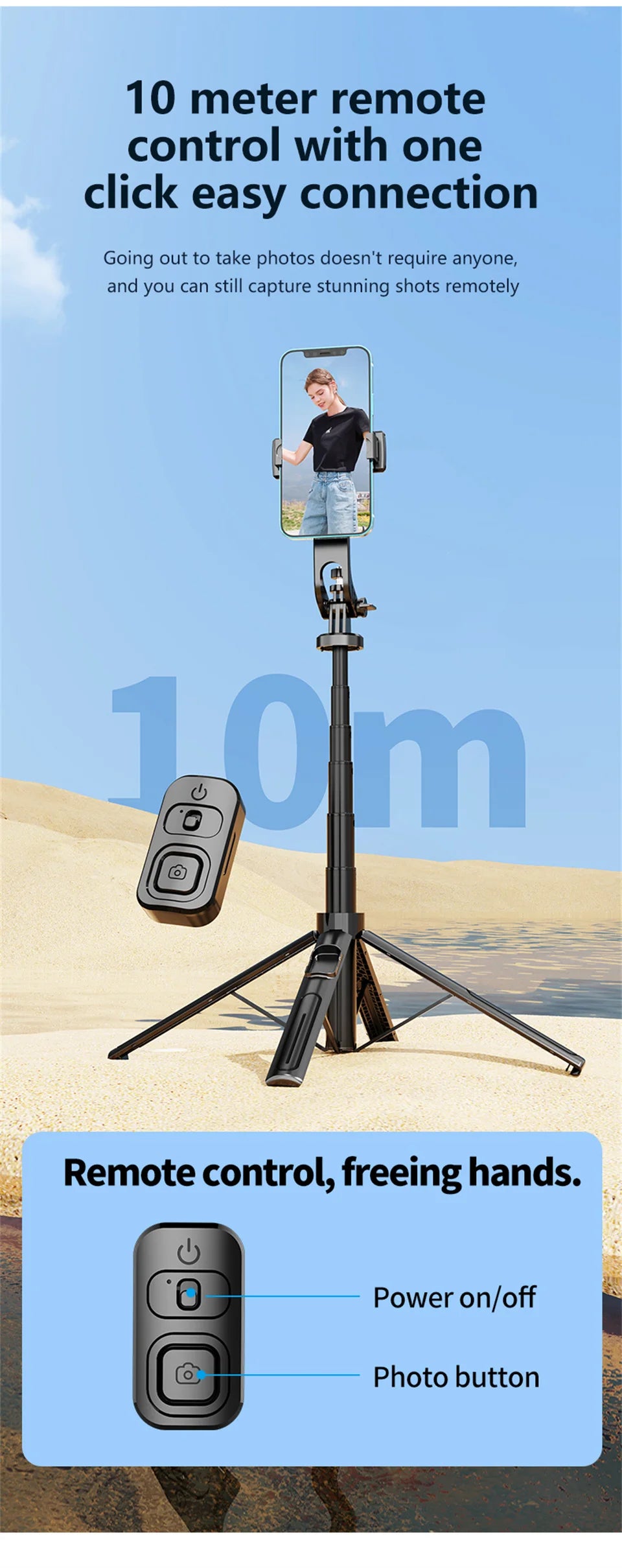 FANGTUOSI 2025 Bluetooth Selfie-stativ – 130 cm, 4-bens Design med Fjärrkontroll