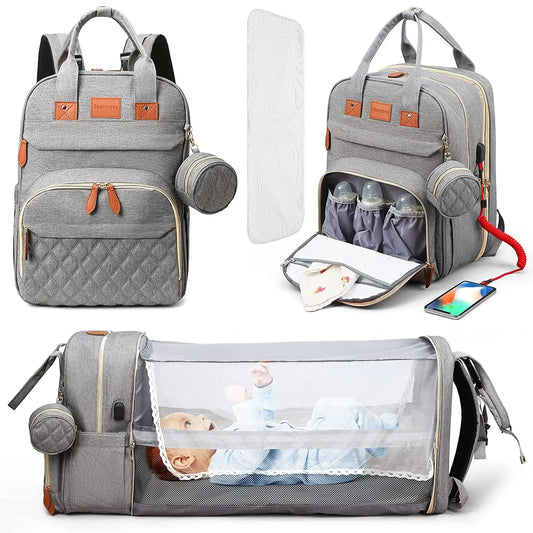 👜 Skötväska i Denim – Multifunktionell Ryggsäck för Mamma & Baby (42x32x23 cm)