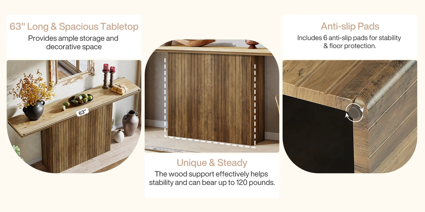 Tribesigns Konsolbord 160 cm – Lantlig Räfflad Design i Naturträ