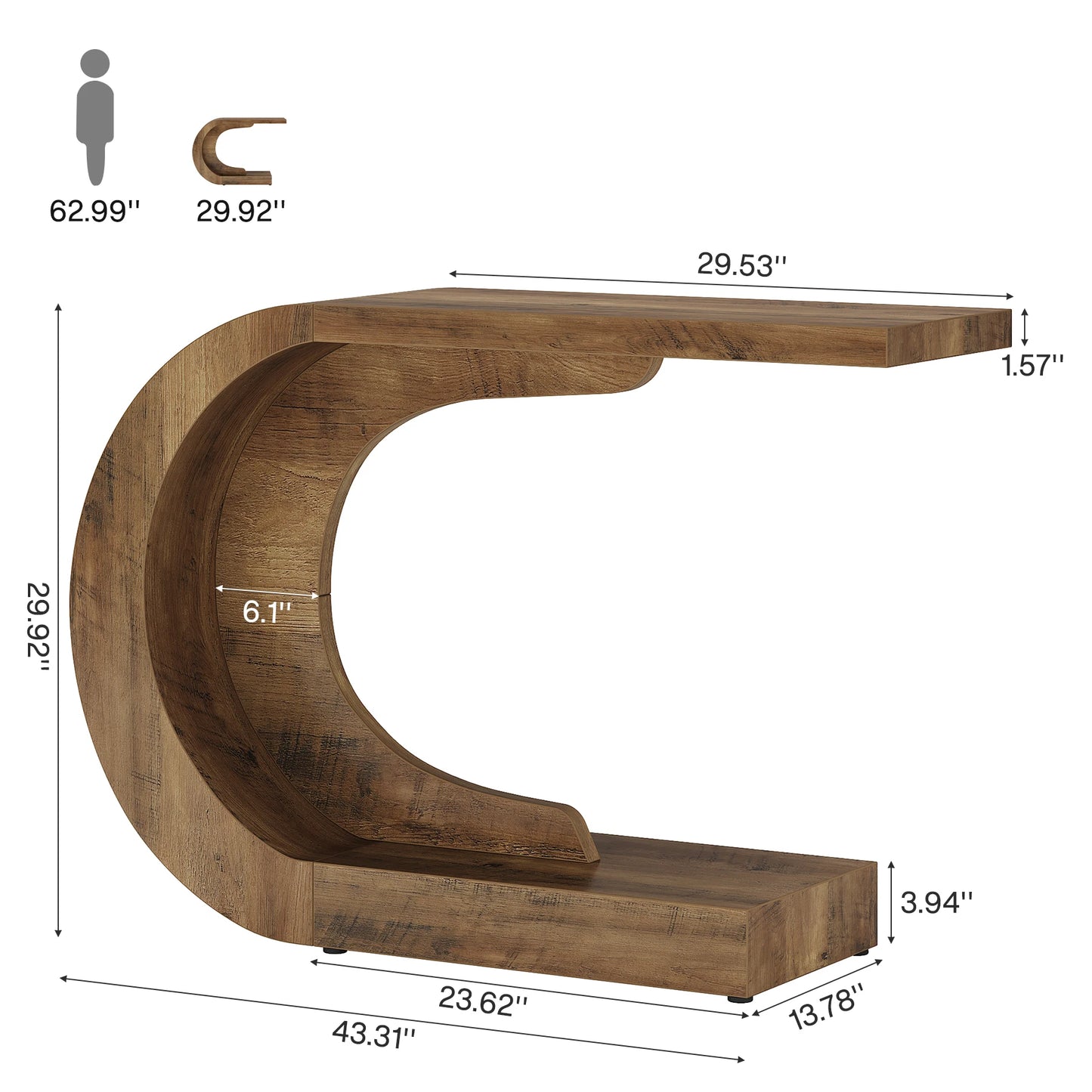 Tribesigns Konsolbord 110 cm – C-formad Design i Amerikansk Country-stil
