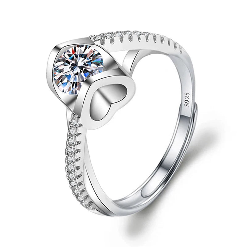 Justerbar Moissanite Förlovningsring – Öppen Design i Silverpläterad Koppar – Elegant & Prisvärd