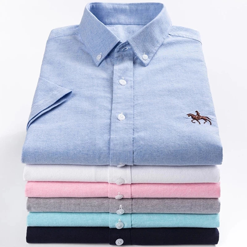 Herrskjorta i 100% Bomull – Oxfordväv – Kortärmad – Slim Fit – Vår & Sommar