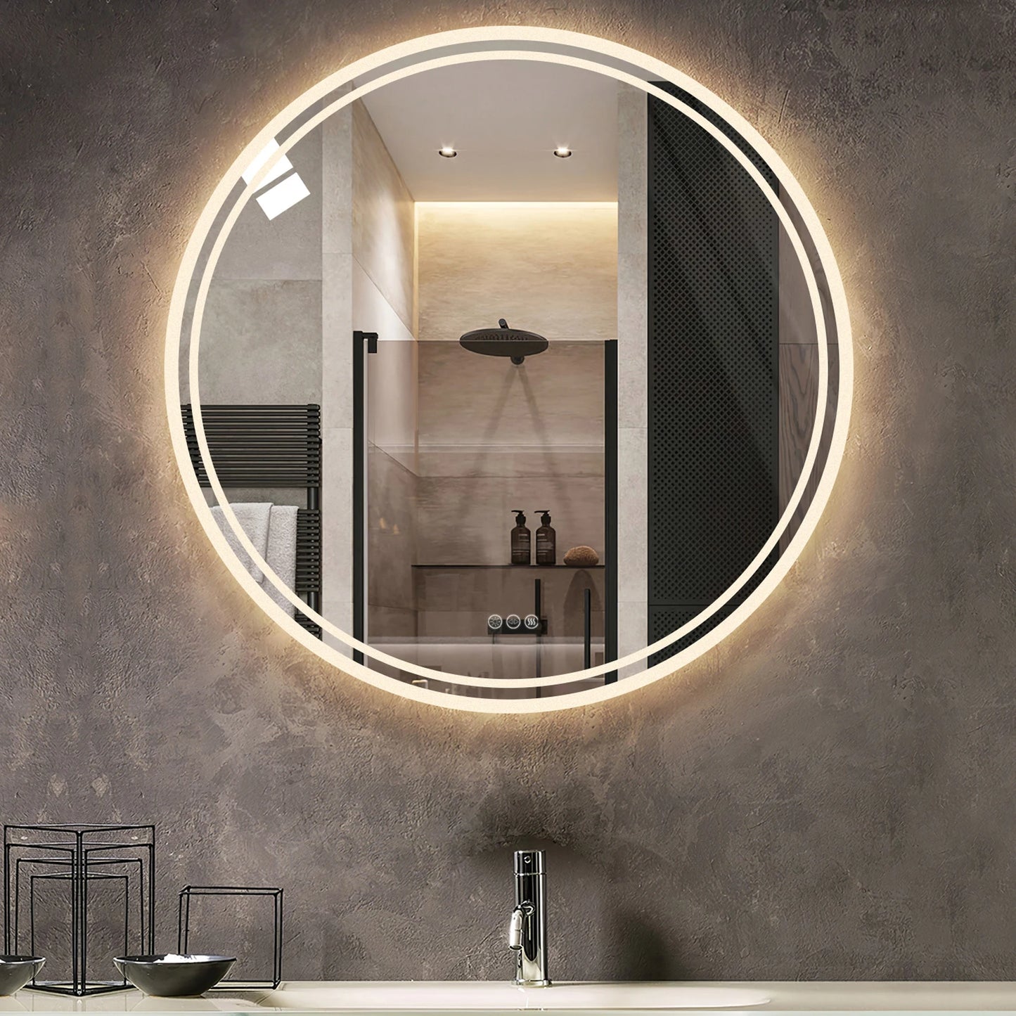 Wisfor Rund LED-spegel – Dimbar & Imfri med 3 Ljuslägen (Ø 60–80 cm)