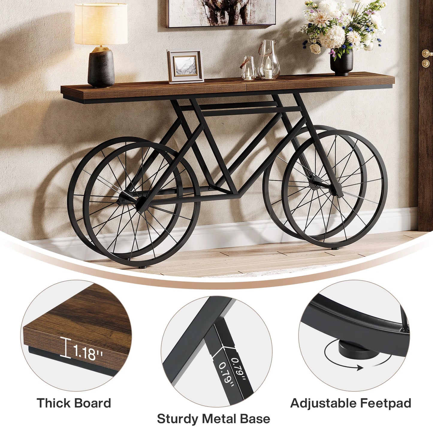 Retro Konsolbord med Cykelbas – Tribesigns Design för Vardagsrum & Hall