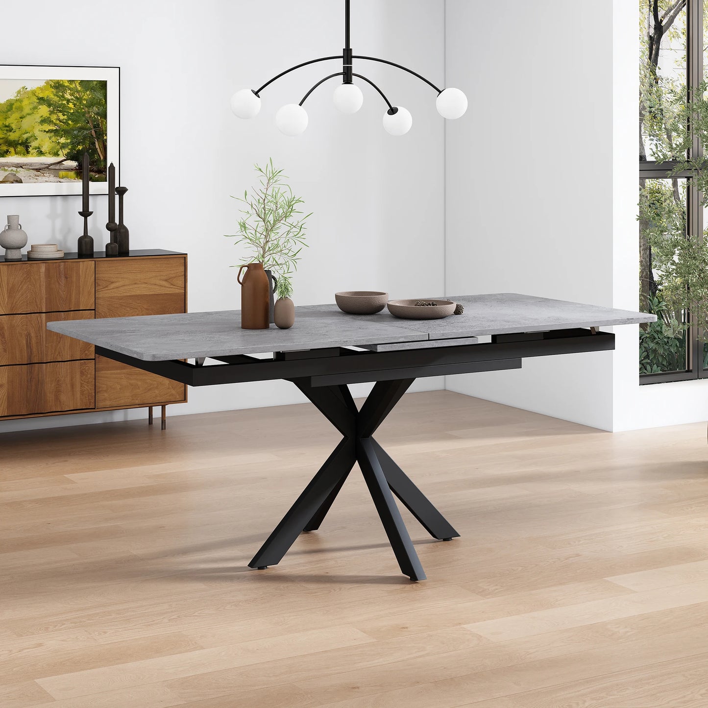 Utdragbart Matbord – Automatisk Funktion, Rektangulär Design, Modern Stil för Matsal & Vardagsrum