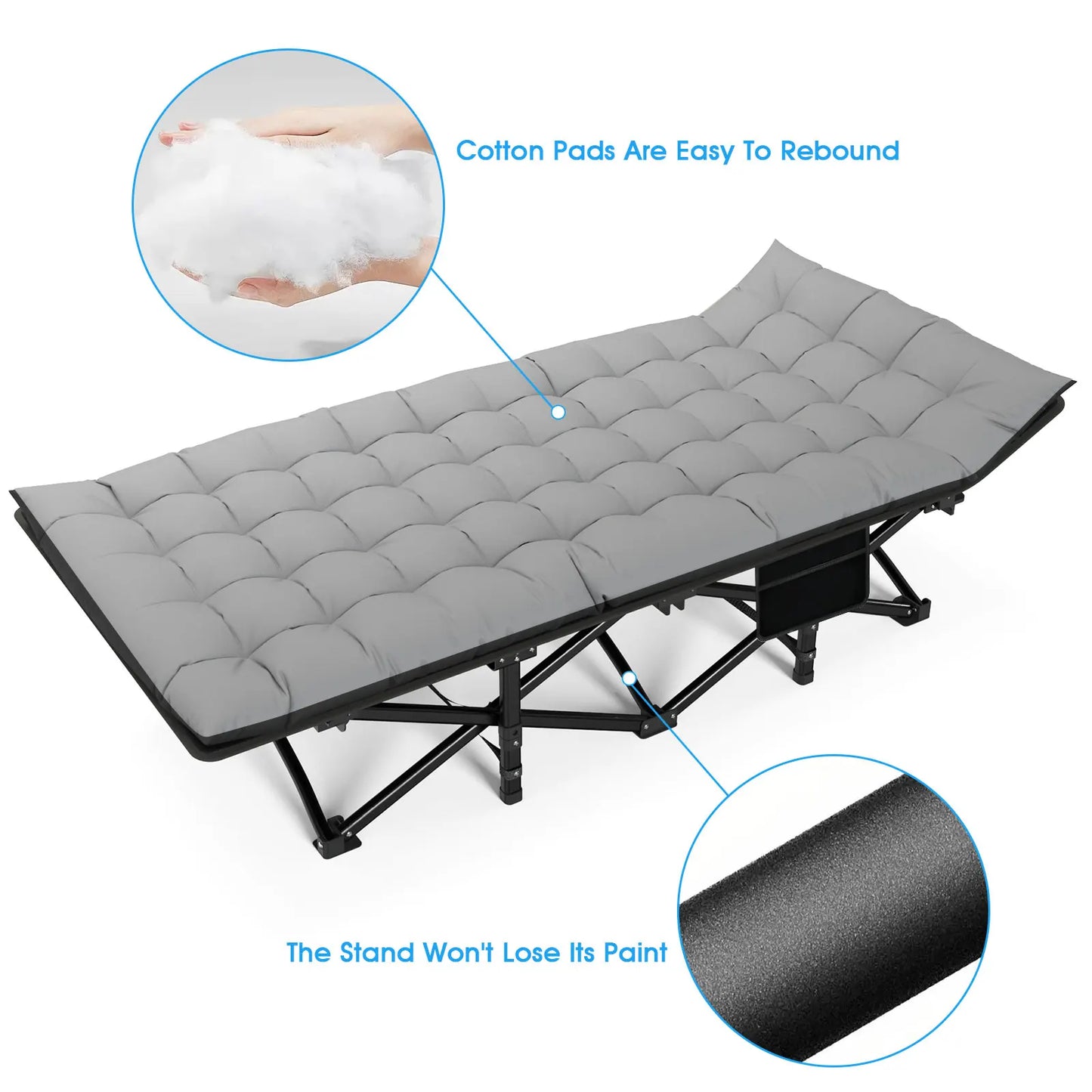 Modern Hopfällbar Campingsäng med Förvaring – 190x71x37 cm