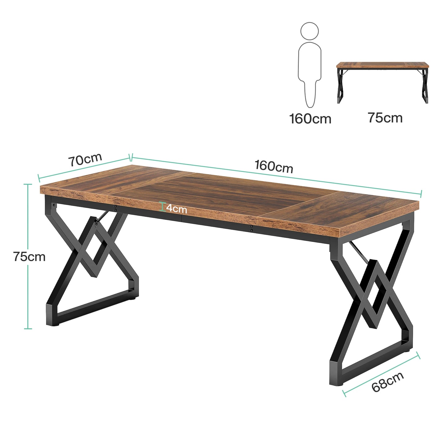 Tribesigns Executive Desk – Extra Tjockt Kontorsbord med Metallram (160 cm)