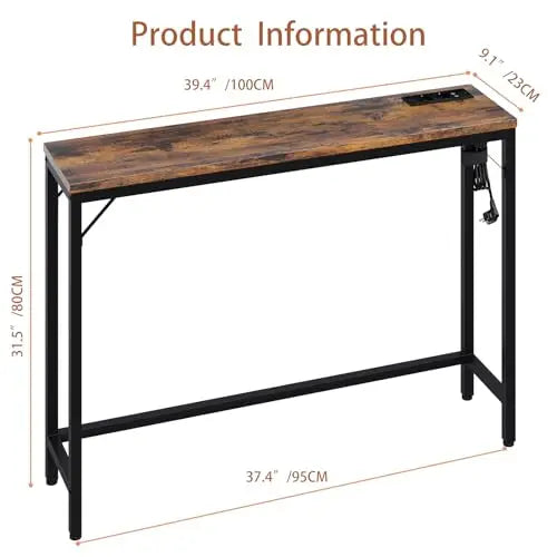 đ Smalt Konsolbord med Eluttag & USB â 100Ă23Ă80 cm â Vintage Brun/GrĂ„ â För Hall & Vardagsrum