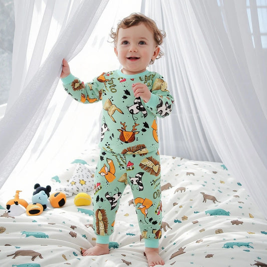 Färgglad Baby Pyjamas – 2-delad Set i 100% Kammad Bomull – Söta Tryck – För Nyfödda & Småbarn (0–4 år)