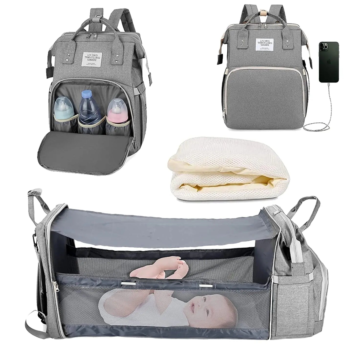 đ SkötvĂ€ska i Denim â Multifunktionell RyggsĂ€ck för Mamma & Baby (42x32x23 cm)