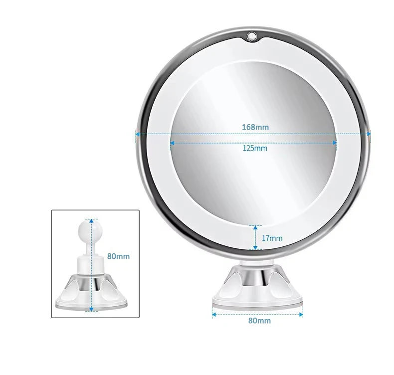 Sminkspegel med LED-ljus & 10x Förstoring – Touchskärm & Sugpropp | Portabel Design