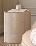 Rund Säng i Äkta Läder – Elegant Minimalistisk Design | Princess Cream Wind | 180/200 cm | Lyxig Bröllopssäng