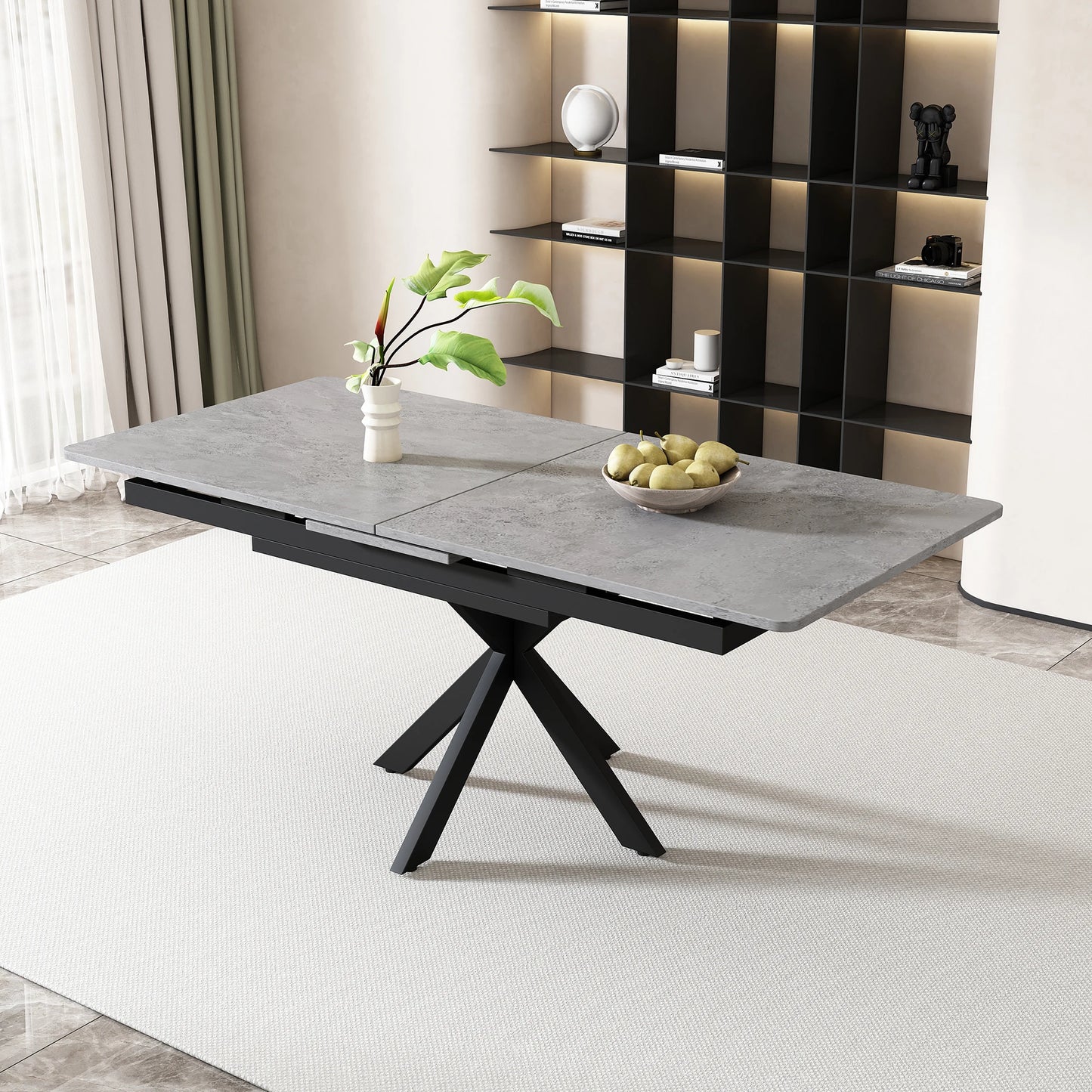 Utdragbart Matbord – Automatisk Funktion, Rektangulär Design, Modern Stil för Matsal & Vardagsrum