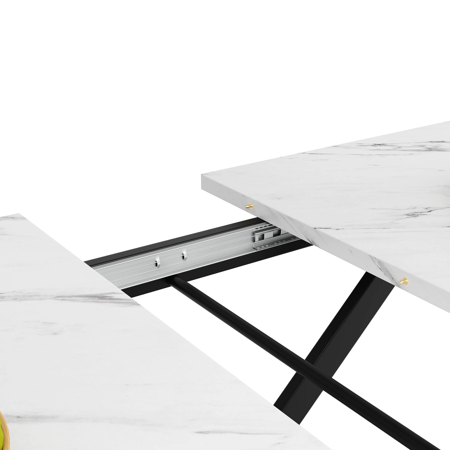 Förlängningsbart Matbord – Vit Marmorskiva & Svarta Järnben i Modern Design