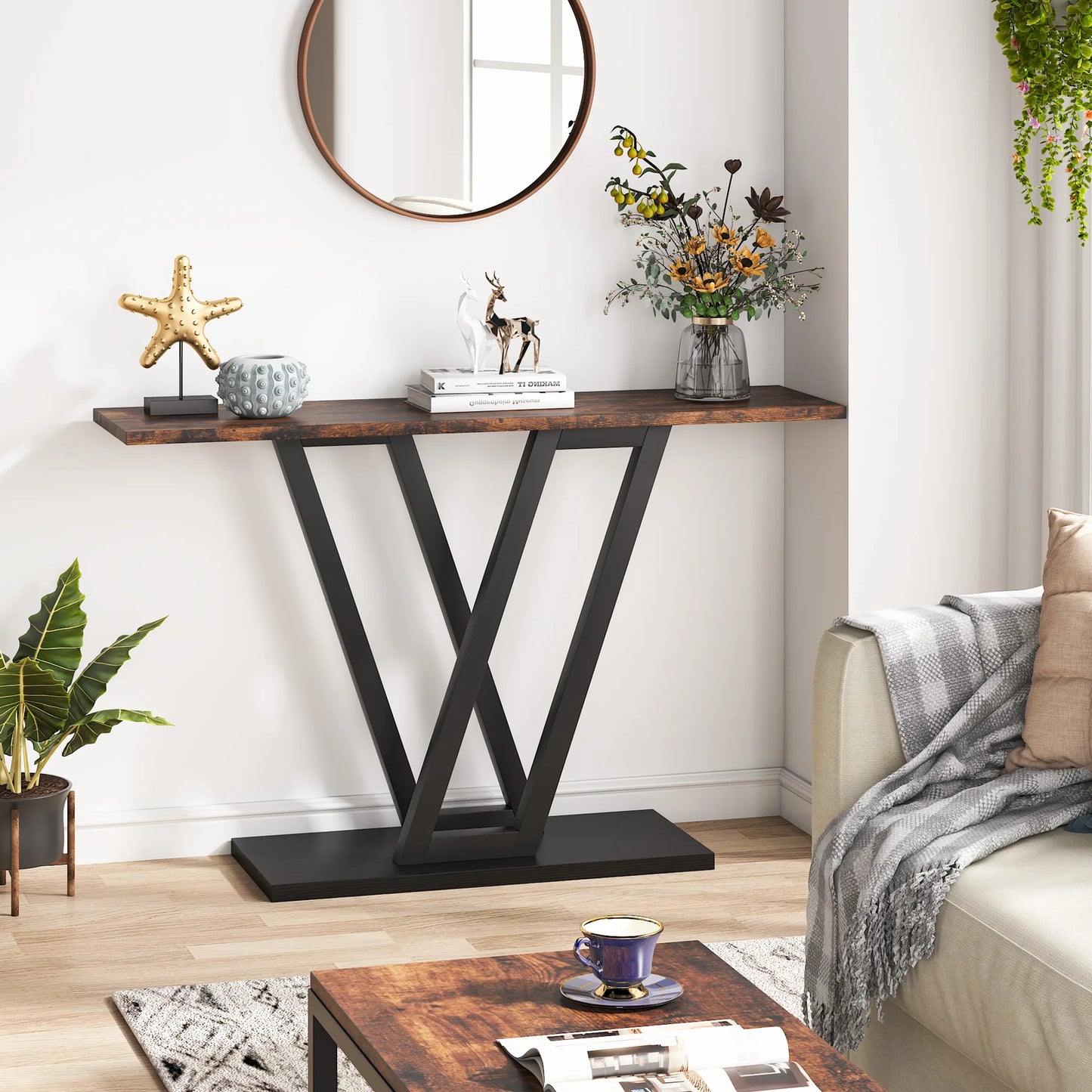 đȘ Tribesigns Konsolbord 110 cm â Industriell Design med V-formade Metallben â För Hall & Vardagsrum