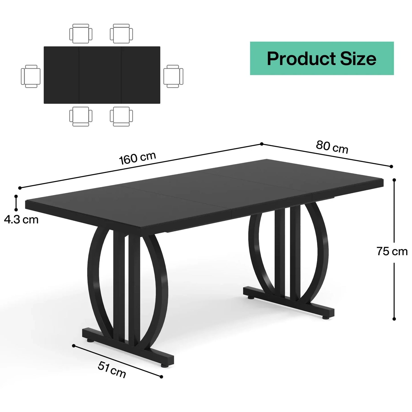 Tribesigns Matbord – Svart Industriell Design för 4–6 Personer (160 cm)