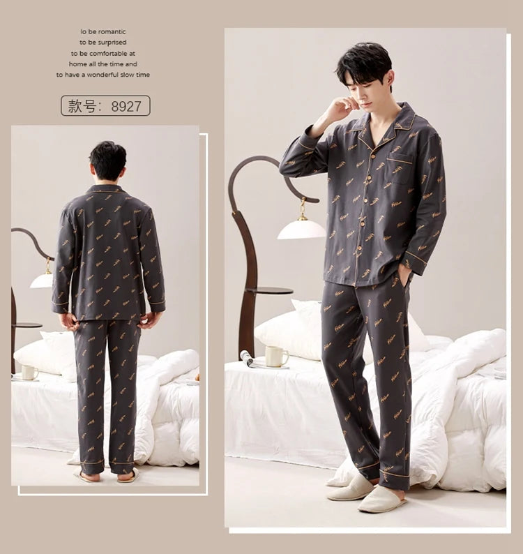 100% Bomull Parpyjamas – Höst/Vinter – Långärmad & Lös Passform – Koreansk Stil