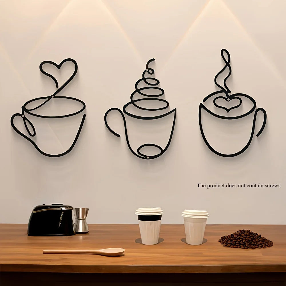 ☕ Kreativa Väggdekorationer med Kaffetema – Metallkonst för Café, Hem & Hotell – 1/3-pack