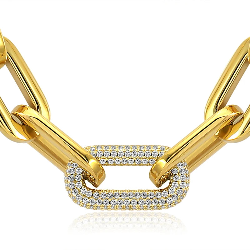 Tjock Länk-Kedjehalsband med Kristaller – 316L Rostfritt Stål – Guld & Silver – Unisex Hiphop Stil