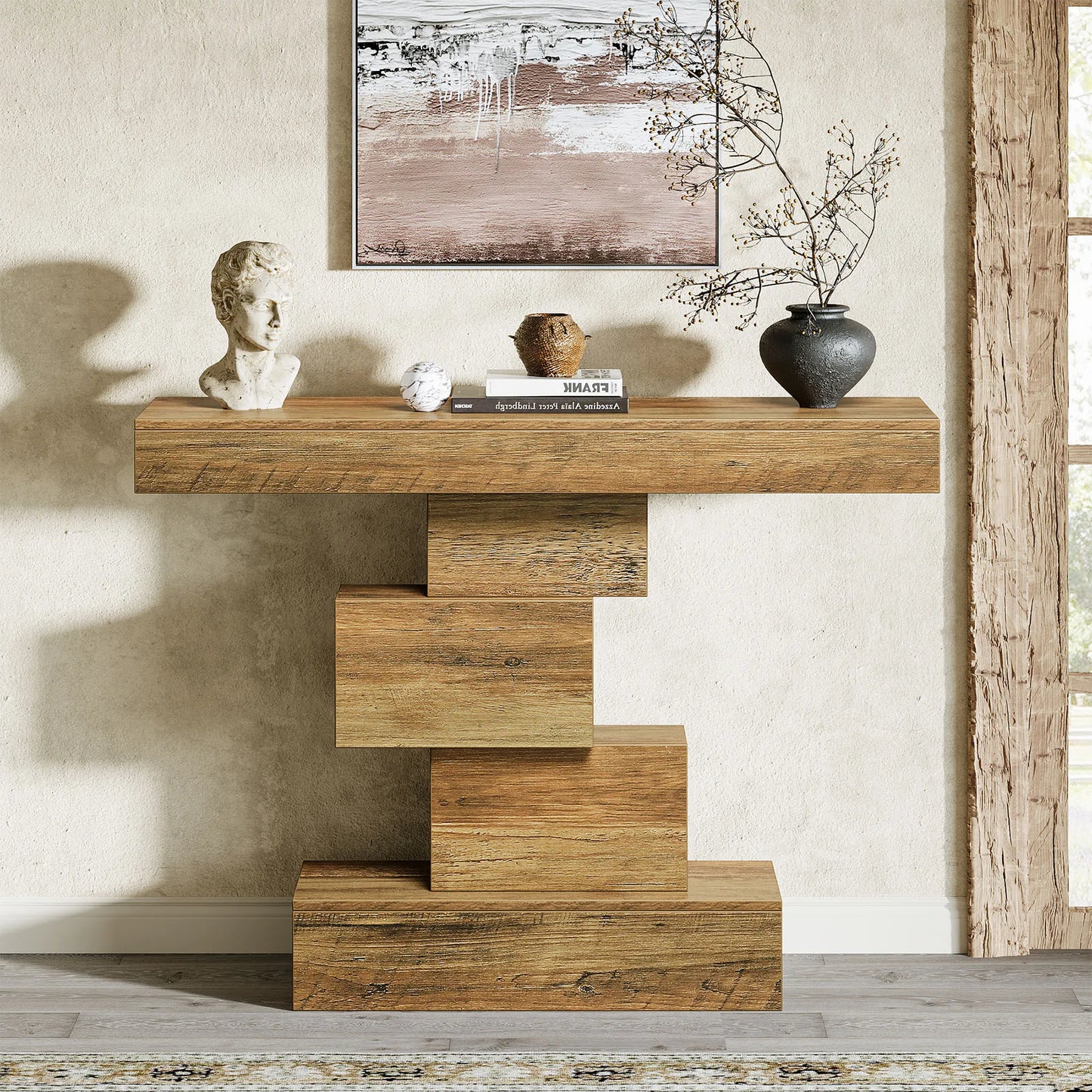 Tribesigns Konsolbord i Lantlig Stil – Geometrisk Bas & Rustik Charm