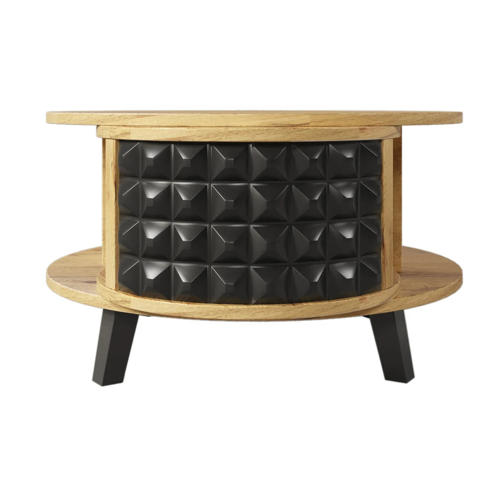 Roterbart Soffbord 2-i-1 – Med Dold Hylla – Modern Design i Trä & Svart – 85.2×80×45.2 cm