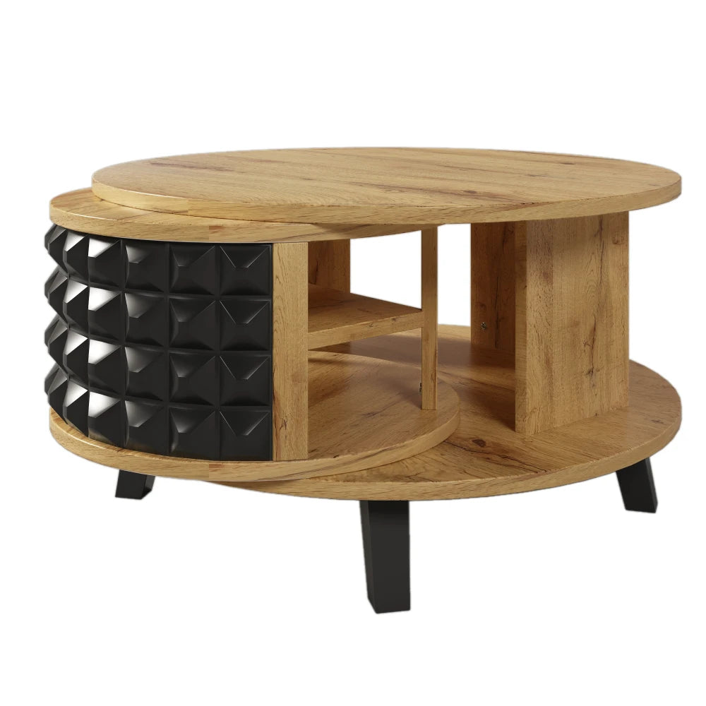 Roterbart Soffbord 2-i-1 – Med Dold Hylla – Modern Design i Trä & Svart – 85.2×80×45.2 cm