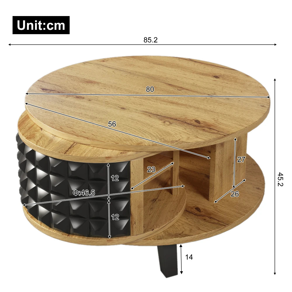 Roterbart Soffbord 2-i-1 – Med Dold Hylla – Modern Design i Trä & Svart – 85.2×80×45.2 cm