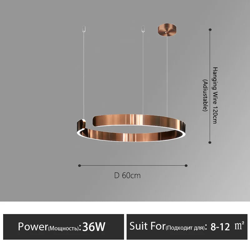 Nordisk LED Ringformad Taklampa – Modern Design i Roséguld, Svart, Vitt & Guld