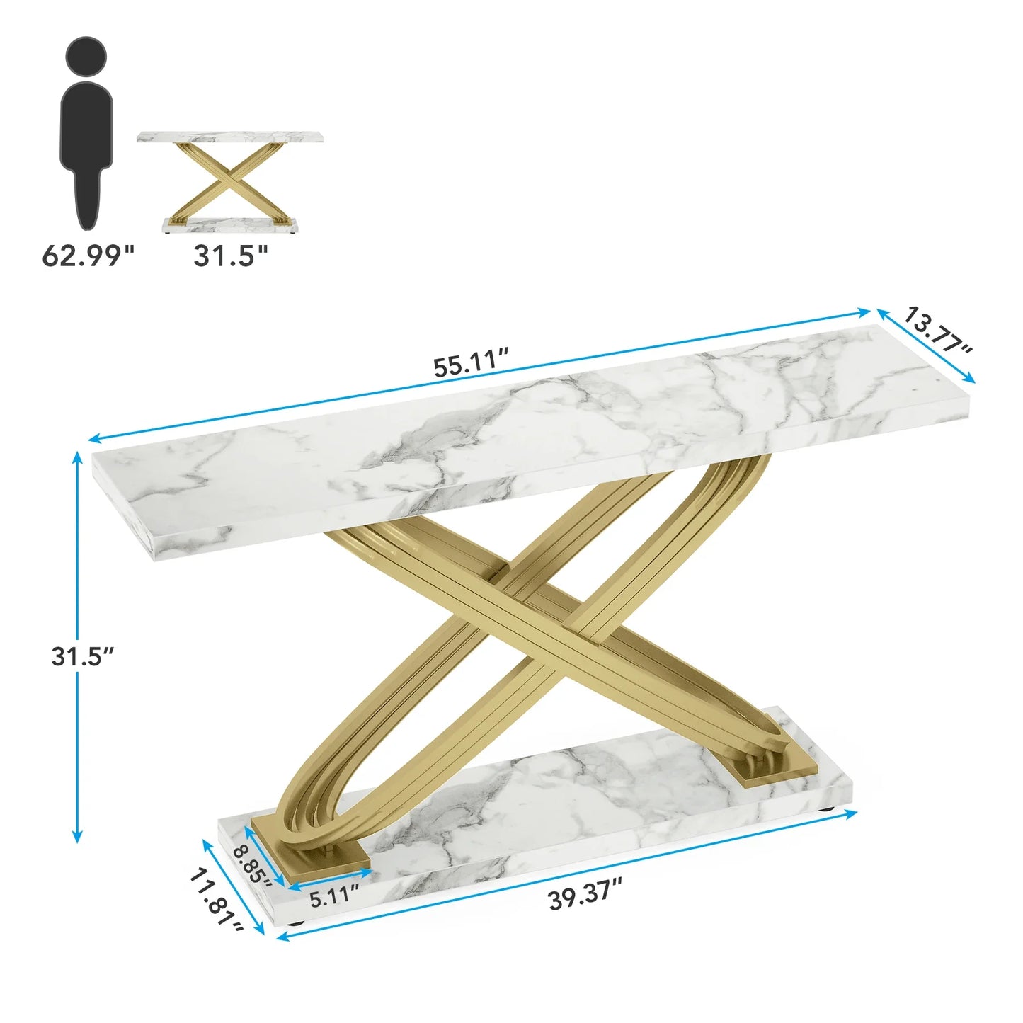 Tribesigns 140 cm Konsolbord – Marmorlook & Guld – Smal Rektangulär Design för Vardagsrum & Hall
