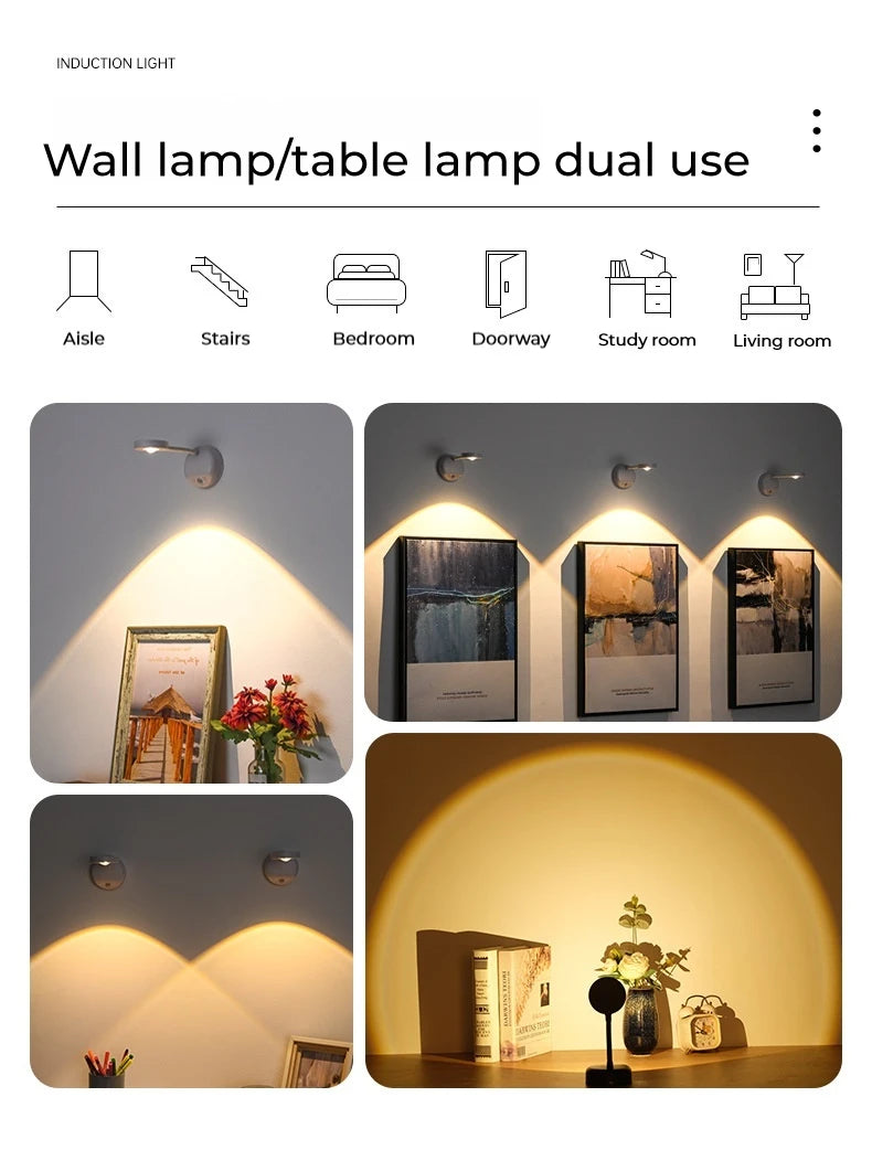 Intelligent LED Vägglampa – USB-Uppladdningsbar med Rörelsesensor