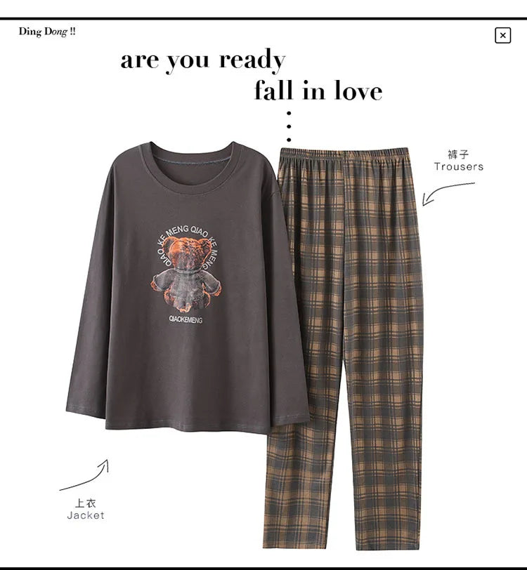Herrpyjamas i 100% Bomull – 2-delad Set – Patchwork Design – Långärmad & Byxor – Vår/Höst/Vinter
