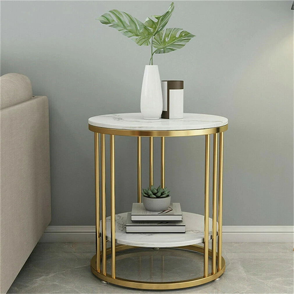 Wisfor Rund Sidobord med 2 Nivåer – Sintered Stone & Guldmetall – Modern Stil