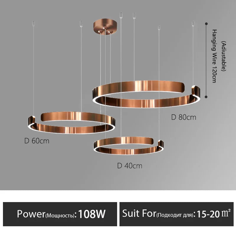 Nordisk LED Ringformad Taklampa – Modern Design i Roséguld, Svart, Vitt & Guld