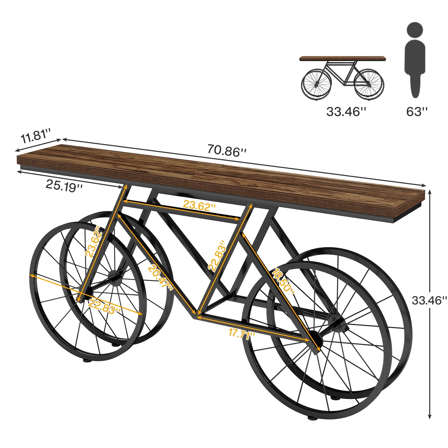 Retro Konsolbord med Cykelbas – Tribesigns Design för Vardagsrum & Hall