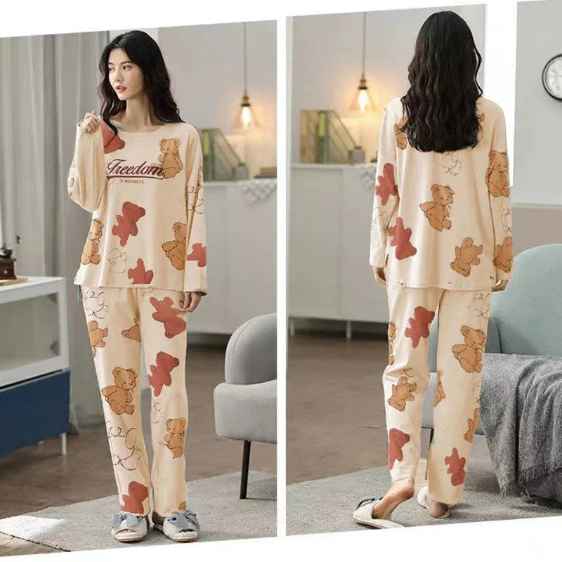 Dampyjamas – 2-delad Set – Långärmad & Långbyxor – Tecknad Design – Höst/Vinter