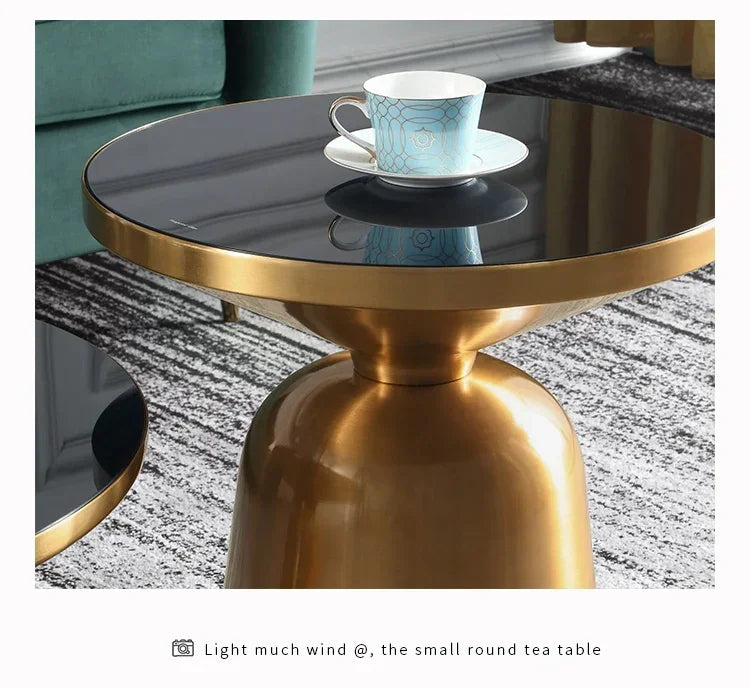 Nordiskt Soffbord i Metall & Glas – Lyxig Rund Design för Vardagsrum & Sovrum