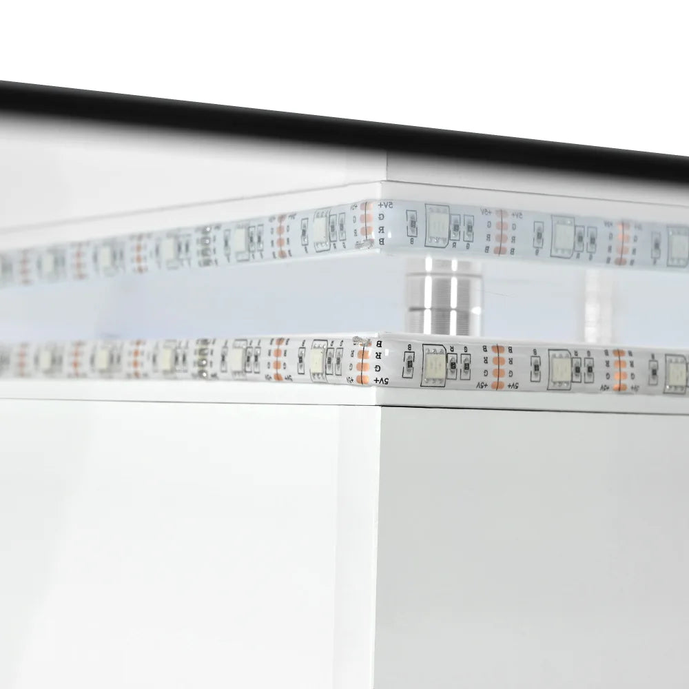 Modern Mobil Kaffebord med LED – Högblank Glasdesign – Svart & Vit – För Vardagsrum