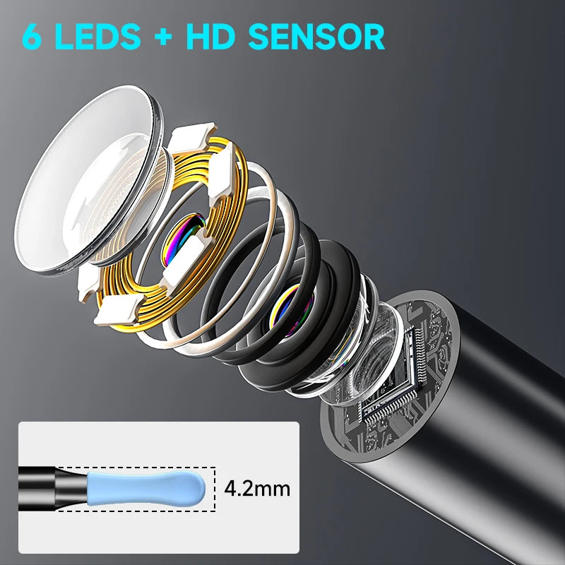 HD Visuell Öronkamera med WiFi – Vattentät 4.2mm med LED & Förvaringsfodral