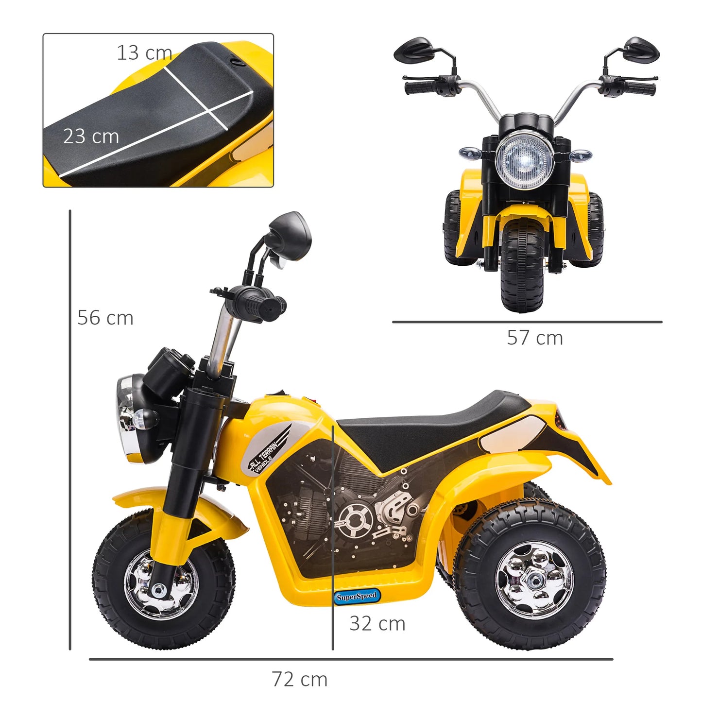 đ” HOMCOM Elektrisk Trehjulig Motorcykel för Barn â 6V â Med StrĂ„lkastare & Tuta â 18â36 MĂ„nader