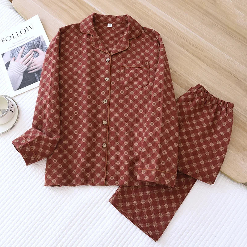 🌸 Elegant Pyjamas för Kvinnor – 100% Bomullskrepp – Blommigt Tryck – Vår & Sommar – 2-delad Set