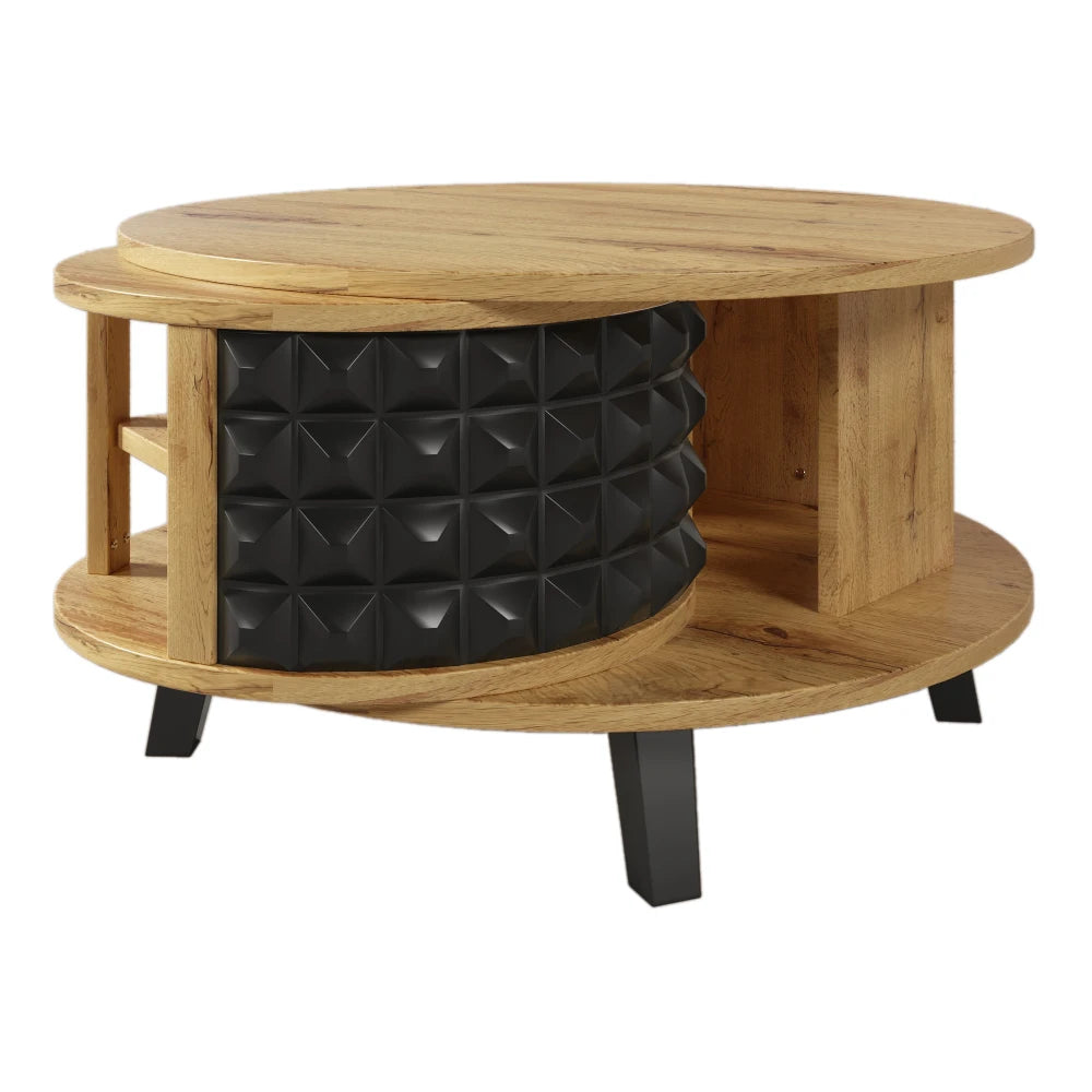 Roterbart Soffbord 2-i-1 – Med Dold Hylla – Modern Design i Trä & Svart – 85.2×80×45.2 cm