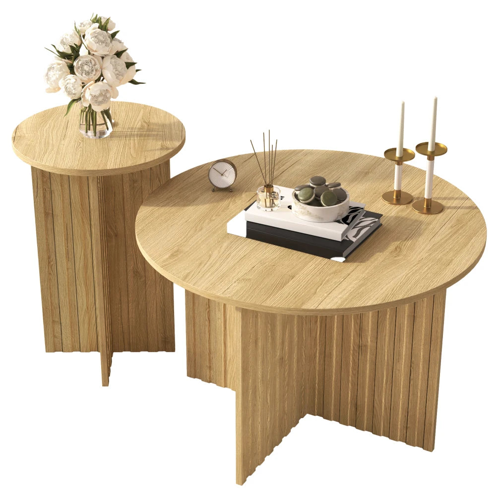 2-delat Nestbord i Trä – Rund Design – Skandinavisk Stil – 76 & 40 cm
