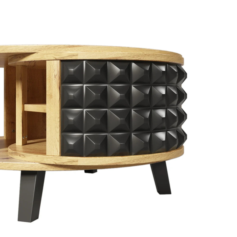 Roterbart Soffbord 2-i-1 – Med Dold Hylla – Modern Design i Trä & Svart – 85.2×80×45.2 cm