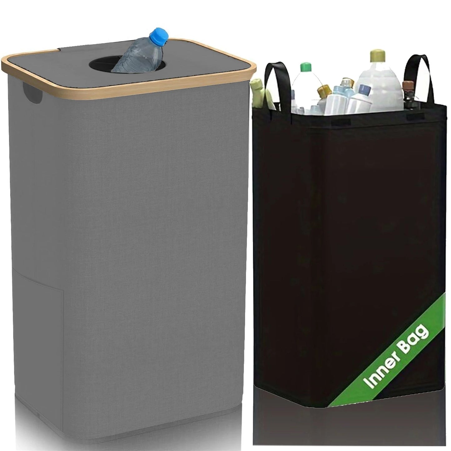 ♻️ Köksåtervinningskorg med Förvaringspåsar – 100L – Bambudesign – Praktisk & Miljövänlig