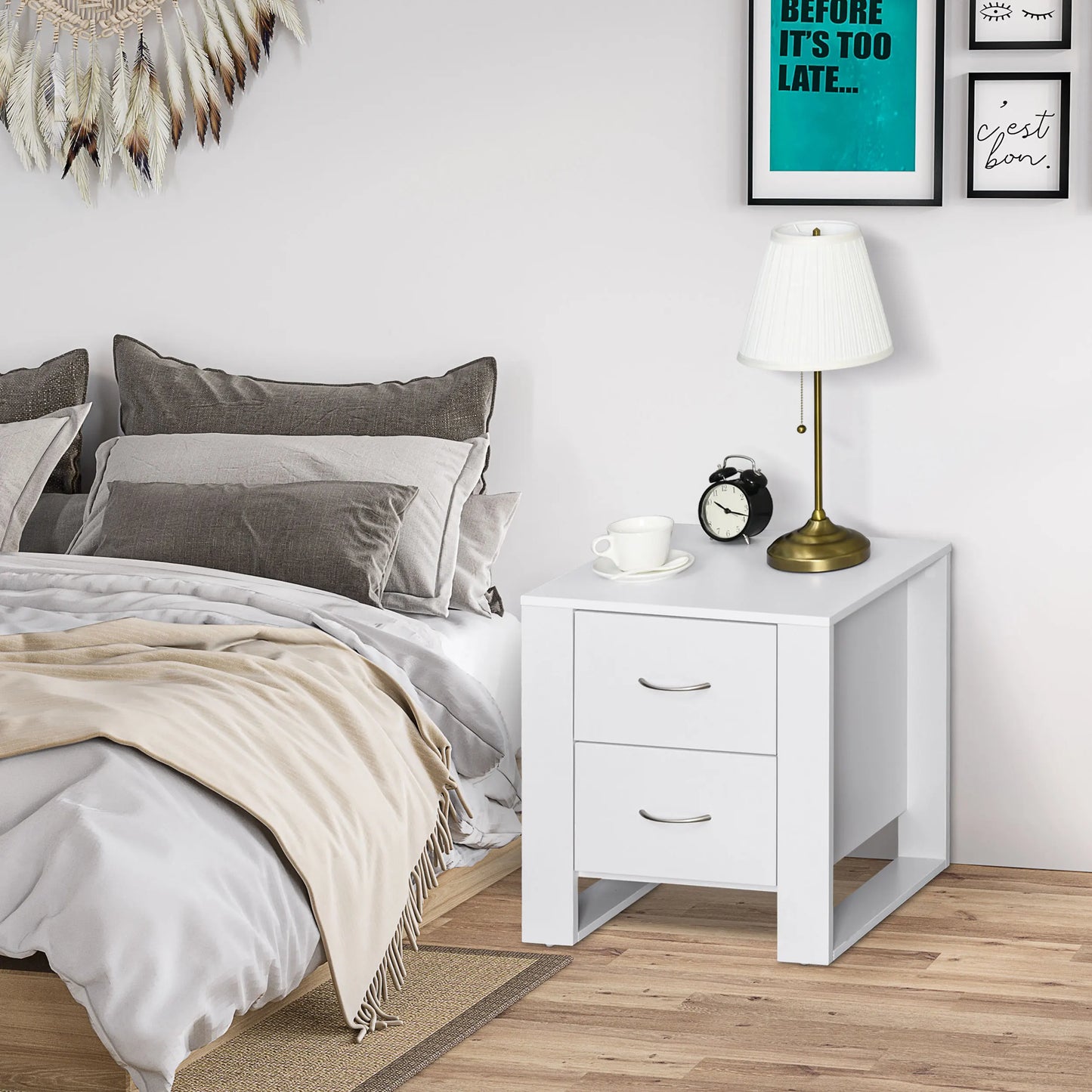 HOMCOM Sängbord med 2 Lådor – Elegant & Praktiskt för Sovrum och Vardagsrum