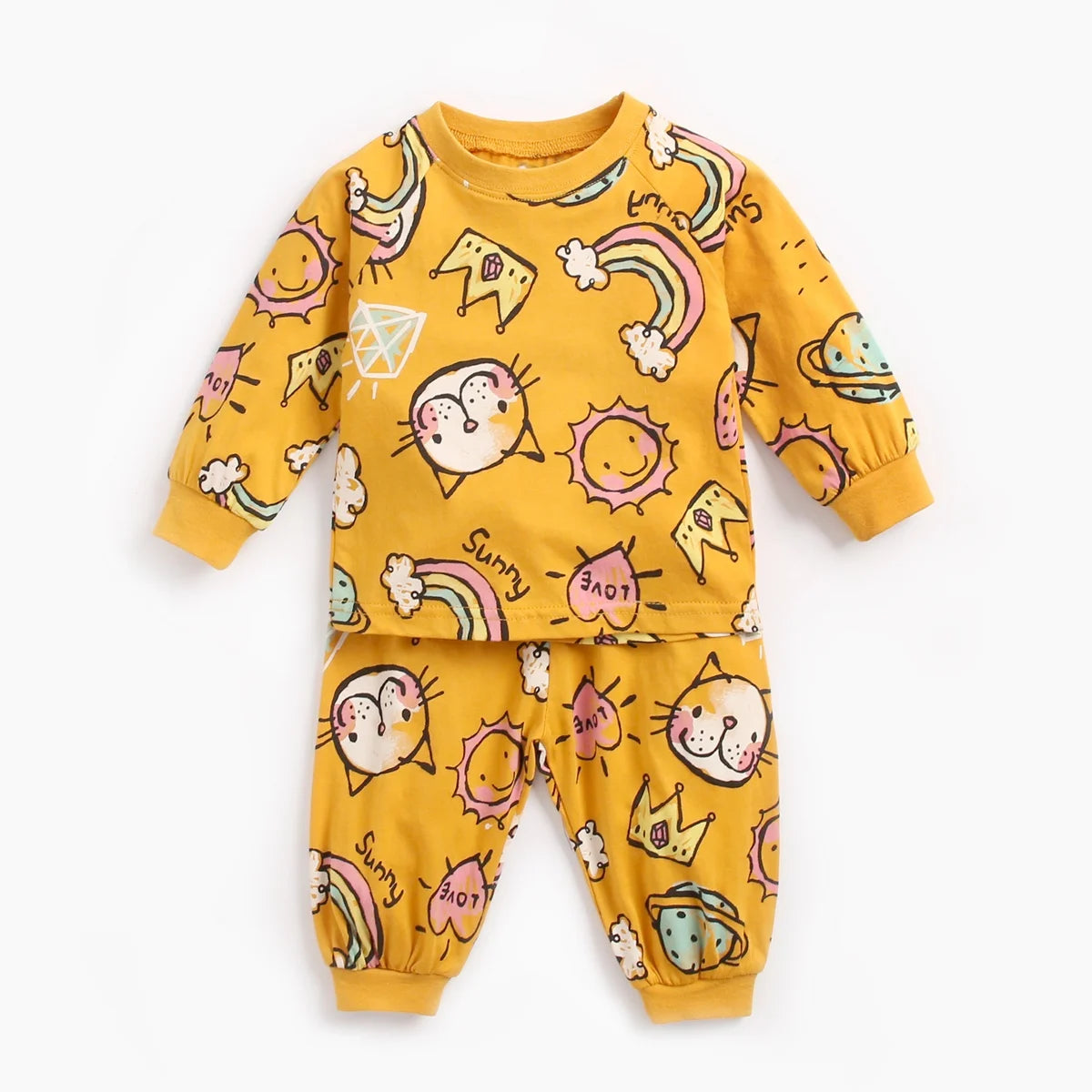 Färgglad Baby Pyjamas – 2-delad Set i 100% Kammad Bomull – Söta Tryck – För Nyfödda & Småbarn (0–4 år)