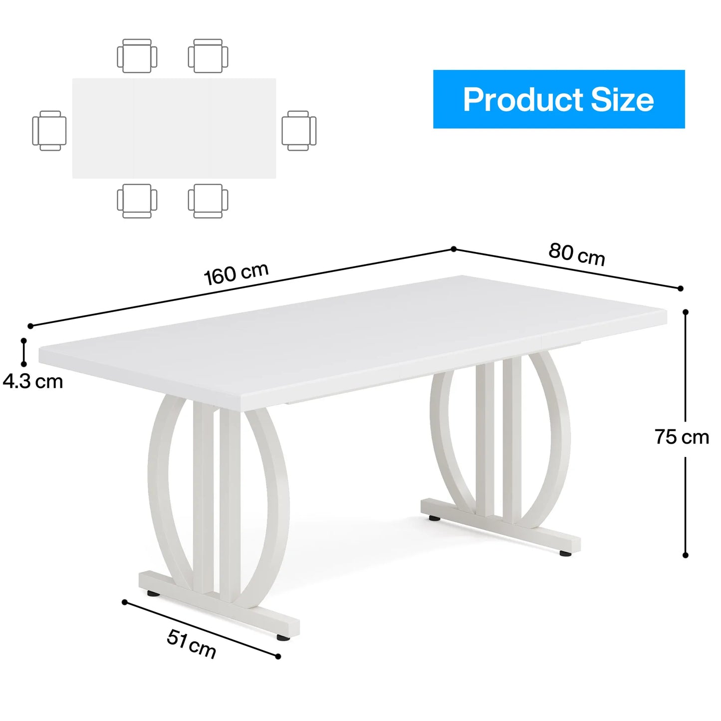 Tribesigns Matbord – Svart Industriell Design för 4–6 Personer (160 cm)