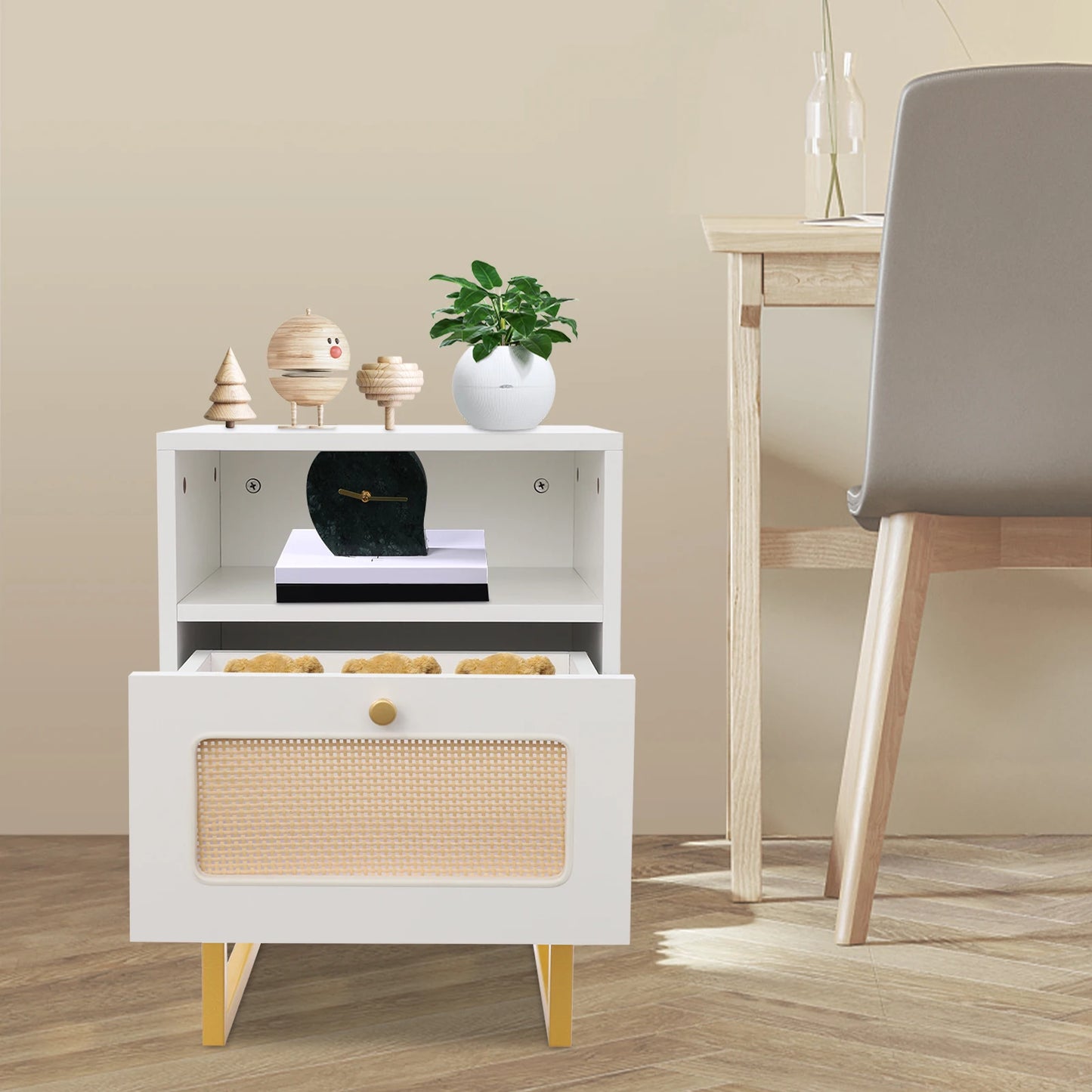 Kompakt Sängbord med Låda – 3 Nivåer & Rullhjul (39 × 29 × 56 cm)