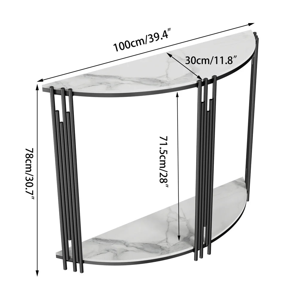 LUVODI Halvmåne Konsolbord – Sintersten & Metall – 100×78 cm – Vit & Svart