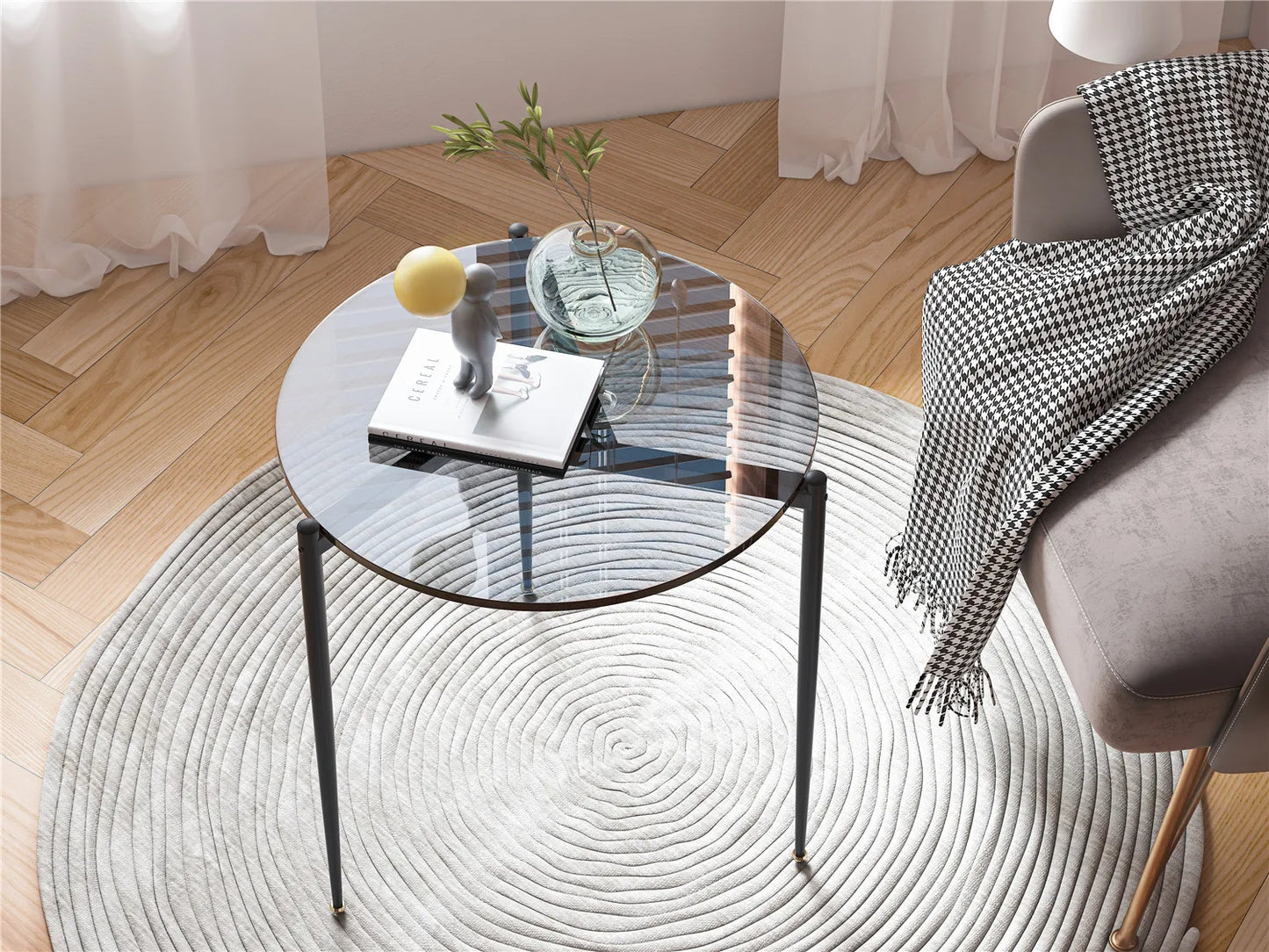 Wisfor Rund Sidobord i Glas – Modern Design med Metallben – 50×50 cm